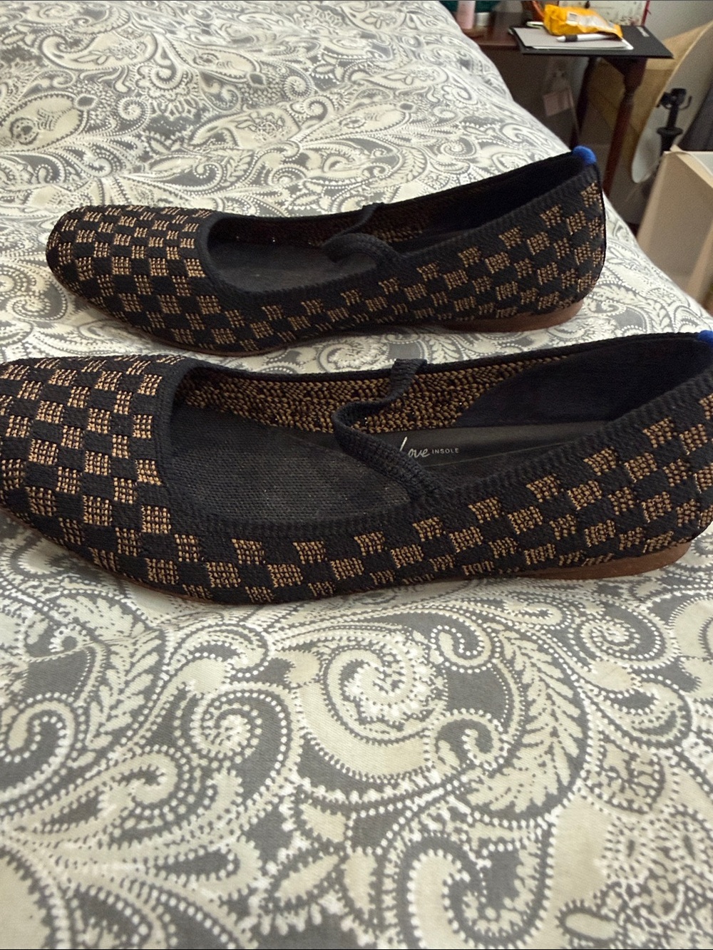 Rothy's size 7.5 Woven Check Ballet Flats in Black and Brown - nw/out tags - Picture 4 of 7